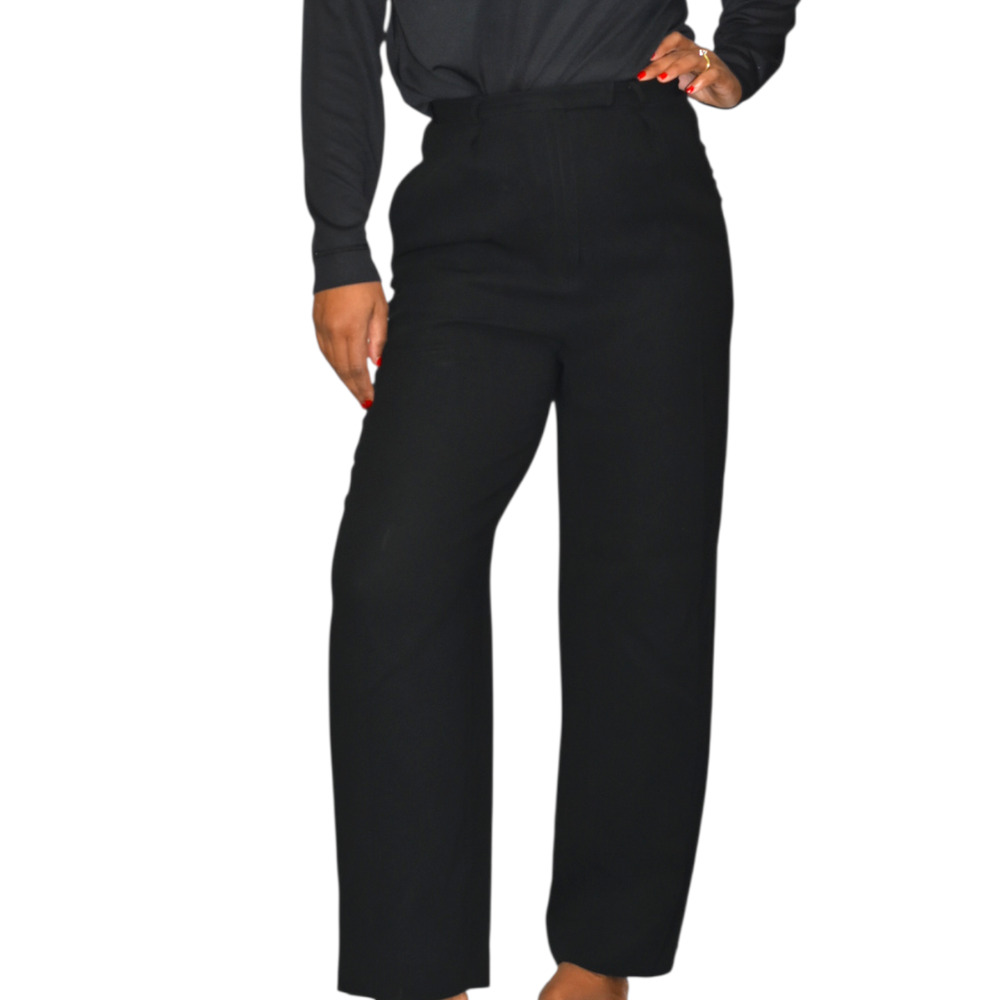 Vintage Jones NY Trousers Black High Rise Straight Pants Dress Classic Crepe 4